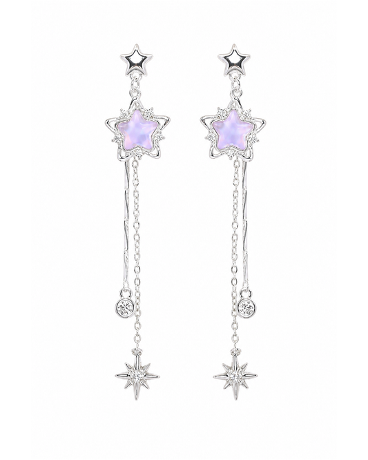 Purple Star Tassel Rhodium with Sterling Silver Posts Earring 1