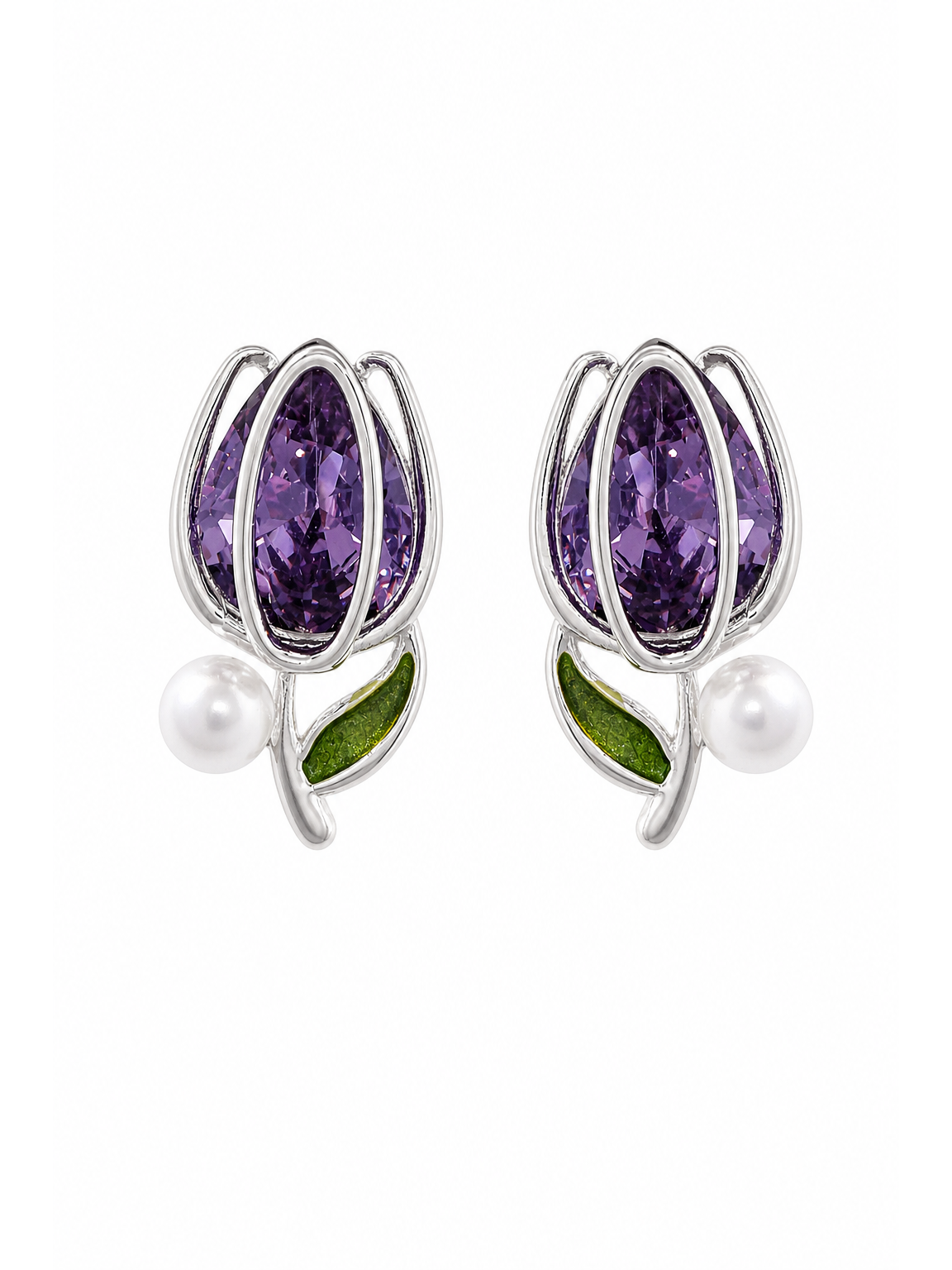 Purple Tulip Rhodium with Sterling Silver Posts Earring 1