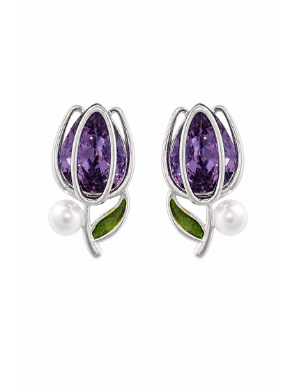 Purple Tulip Rhodium with Sterling Silver Posts Earring 1