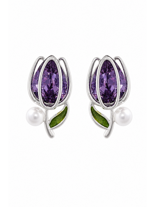 Purple Tulip Rhodium with Sterling Silver Posts Earring 1