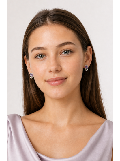 Purple Tulip Rhodium with Sterling Silver Posts Earring 2