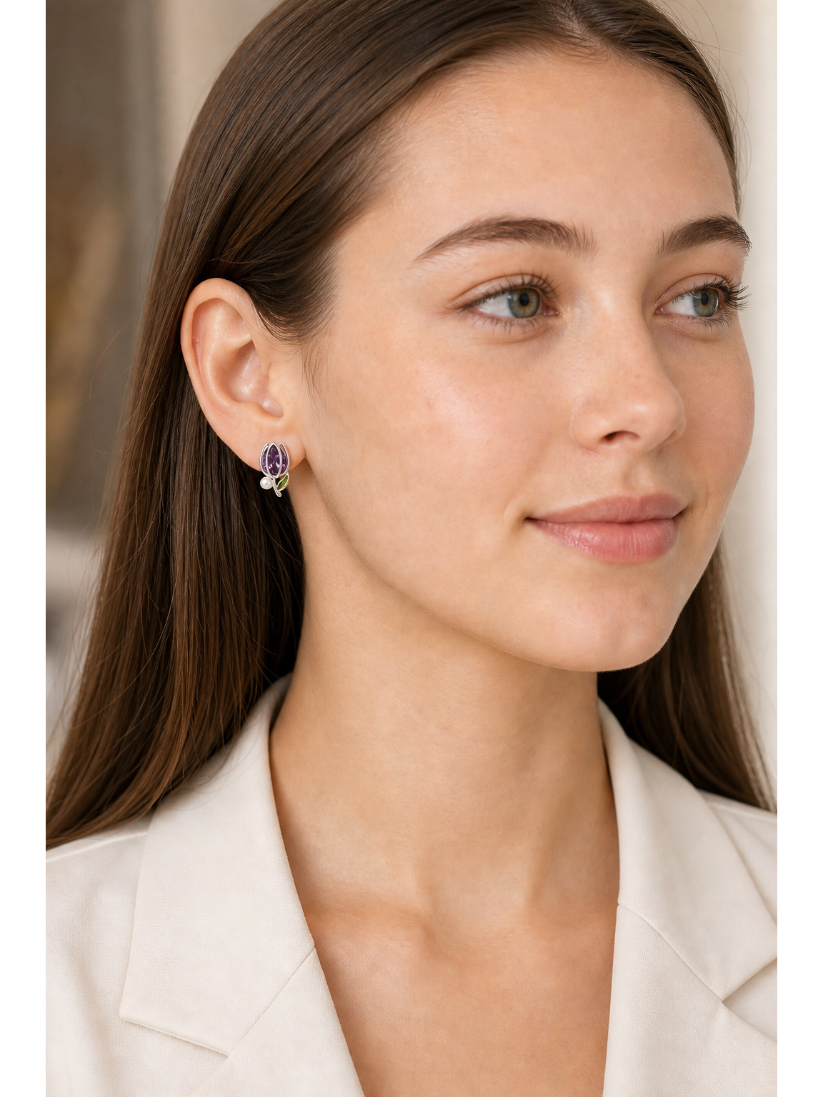 Purple Tulip Rhodium with Sterling Silver Posts Earring 3