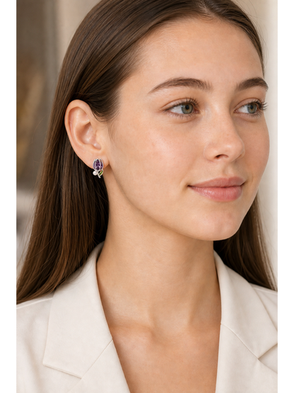 Purple Tulip Rhodium with Sterling Silver Posts Earring 3