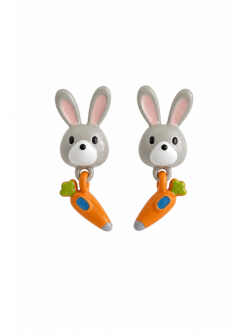 Rabbit & Carrot Drop with Sterling Silver Posts Earring