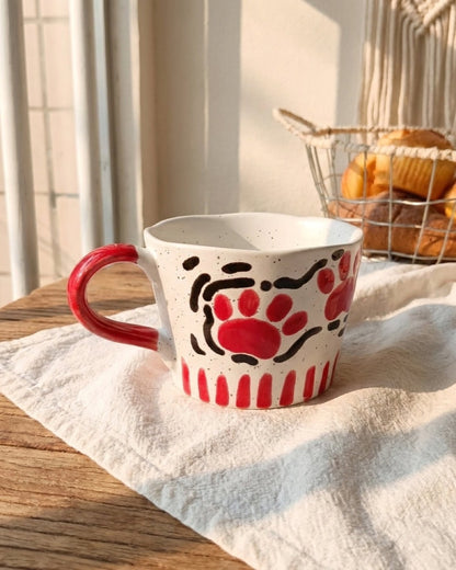 Red Paw Print Speckled Ceramic Mug