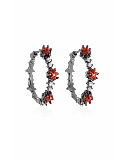 Red Star Floral Hoop with Sterling Silver Posts Earring 1
