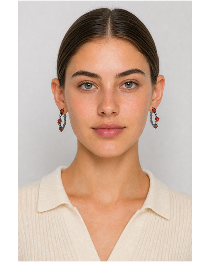 Red Star Floral Hoop with Sterling Silver Posts Earring 2
