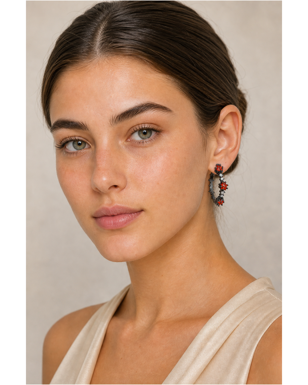 Red Star Floral Hoop with Sterling Silver Posts Earring 3