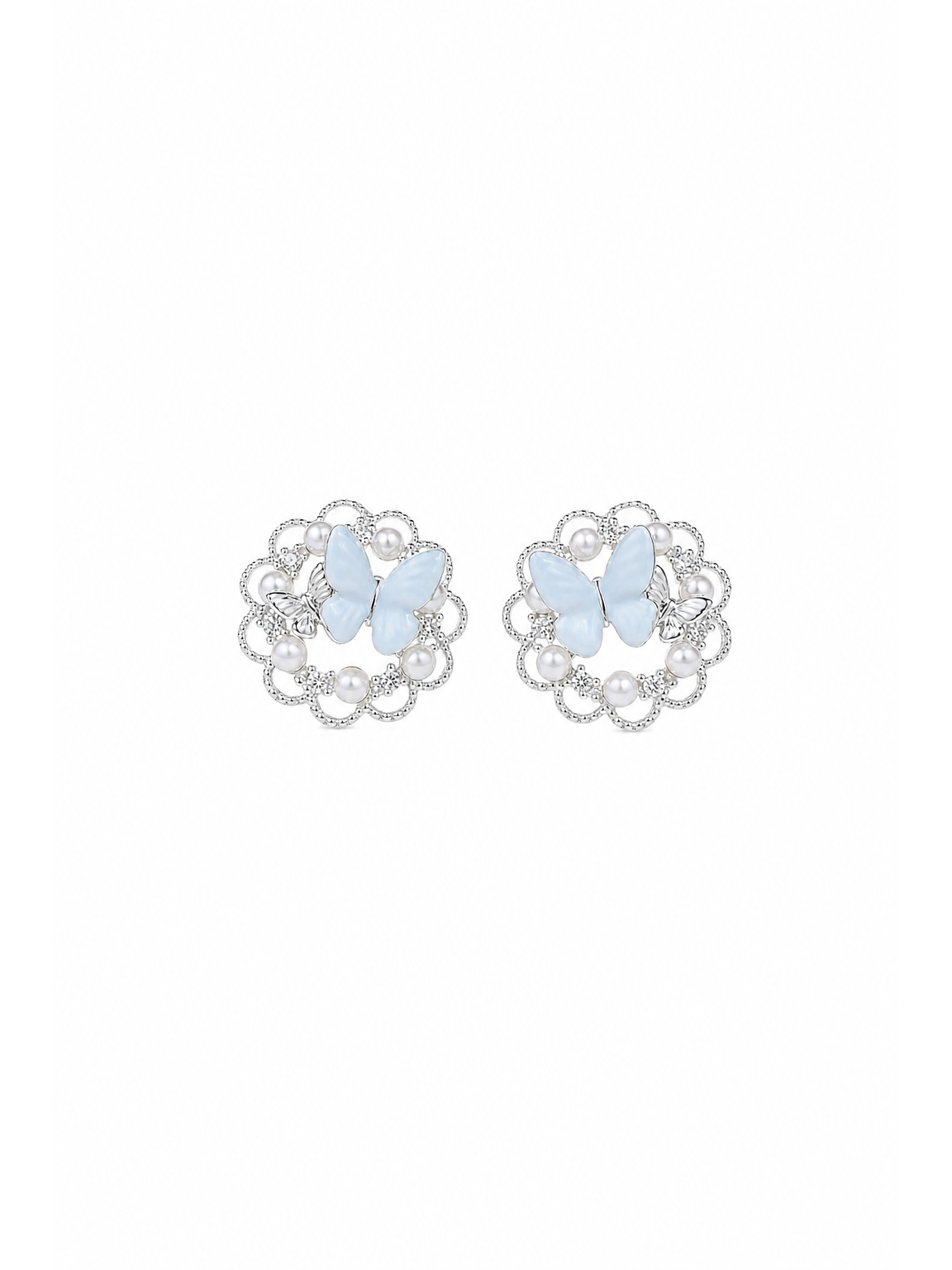 Blue Butterfly Pearl Rhodium with Sterling Silver Posts Earring 1