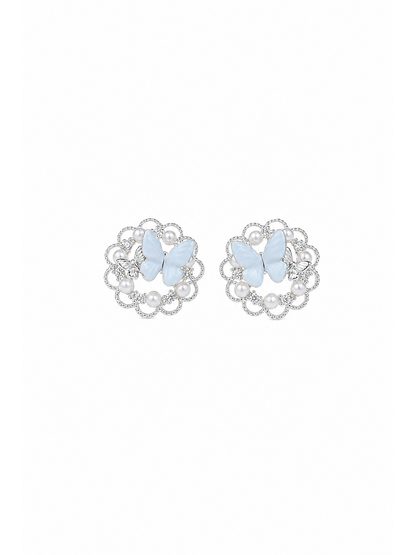 Blue Butterfly Pearl Rhodium with Sterling Silver Posts Earring 1