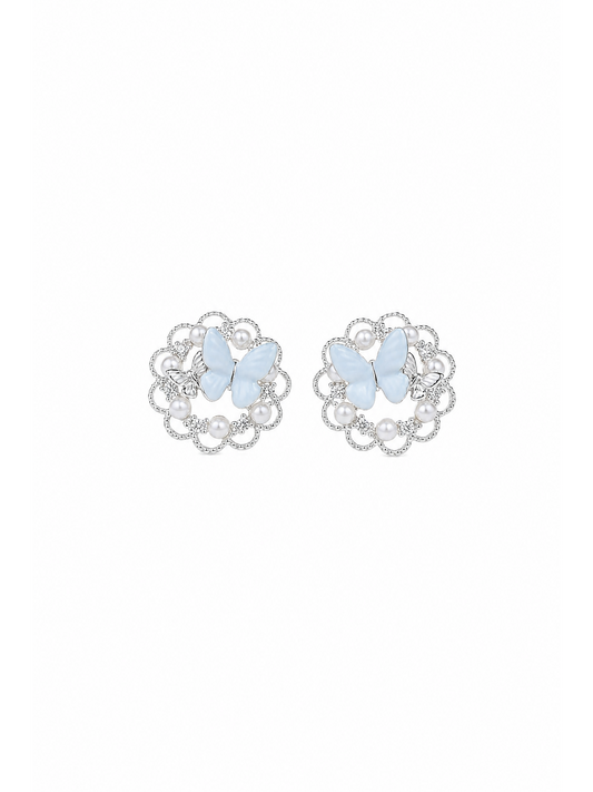 Blue Butterfly Pearl Rhodium with Sterling Silver Posts Earring 1