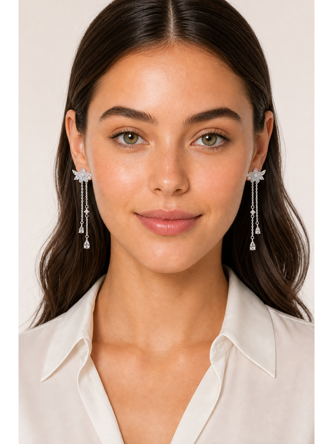 Blue Flower Tassel Rhodium with Sterling Silver Posts Earring 2