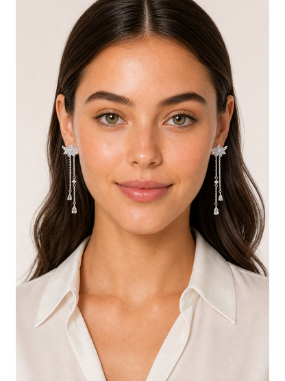 Blue Flower Tassel Rhodium with Sterling Silver Posts Earring 2