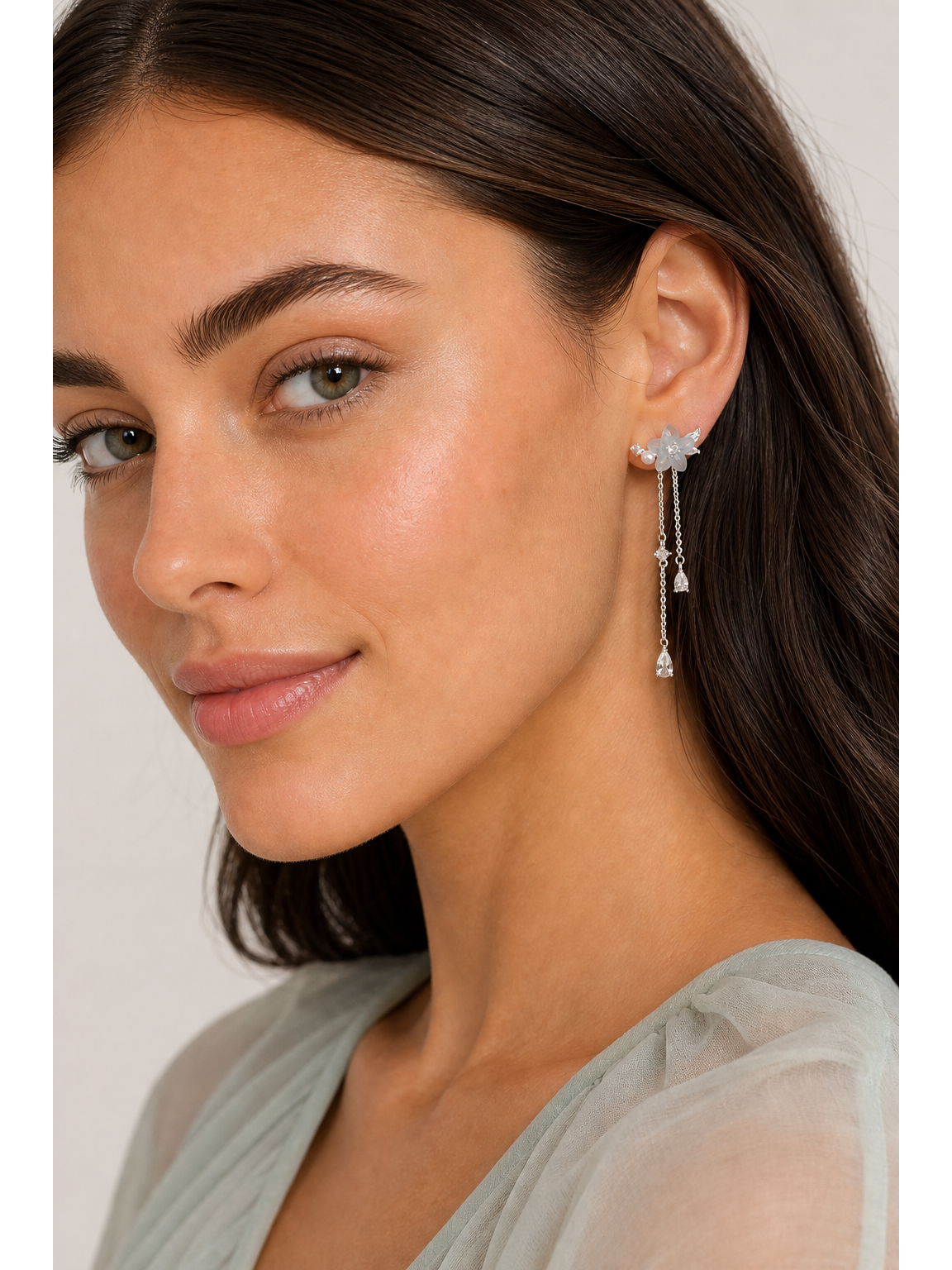 Blue Flower Tassel Rhodium with Sterling Silver Posts Earring 3