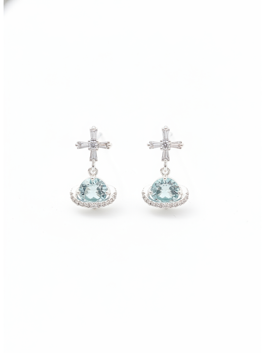 Plated Blue Planet Bow Rhodium with Sterling Silver Posts Earring 1
