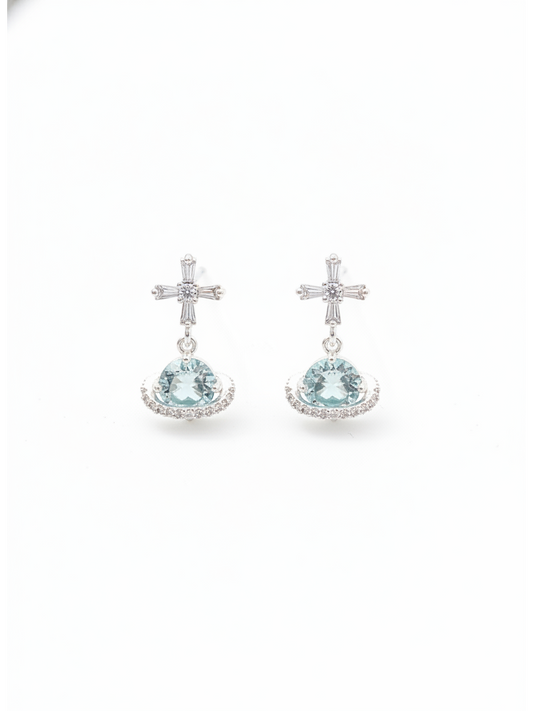 Plated Blue Planet Bow Rhodium with Sterling Silver Posts Earring 1