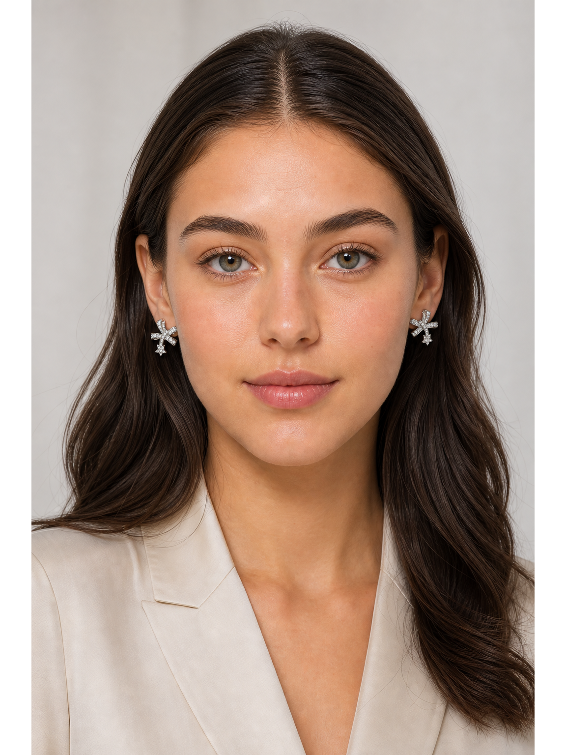 Bow And Star Zircon Rhodium with Sterling Silver Posts Earring 2