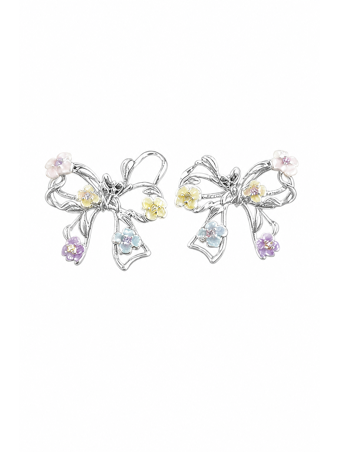 Bow Floral Rhodium with Sterling Silver Posts Earring 1