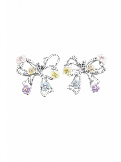 Bow Floral Rhodium with Sterling Silver Posts Earring 1