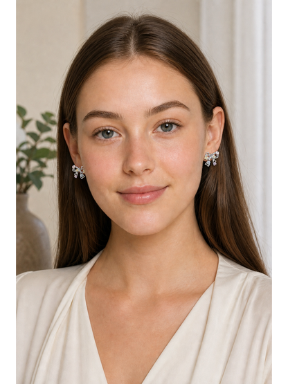 Bow Floral Rhodium with Sterling Silver Posts Earring 2