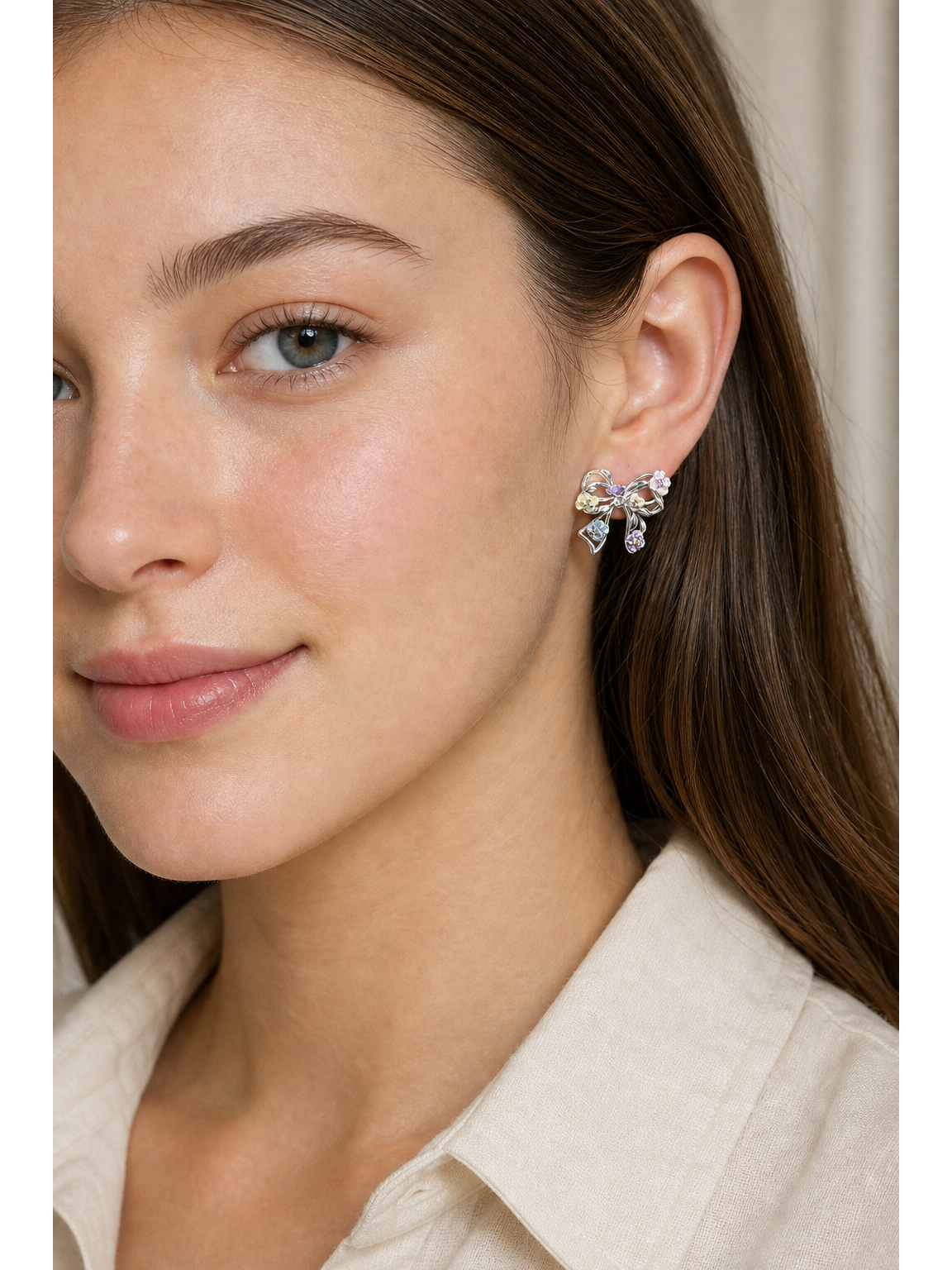 Bow Floral Rhodium with Sterling Silver Posts Earring 3