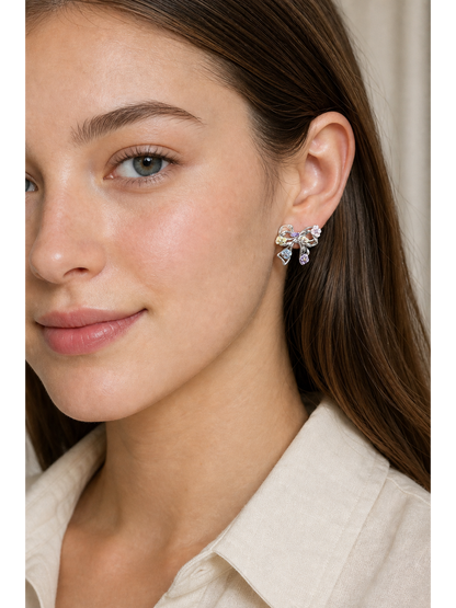 Bow Floral Rhodium with Sterling Silver Posts Earring 3