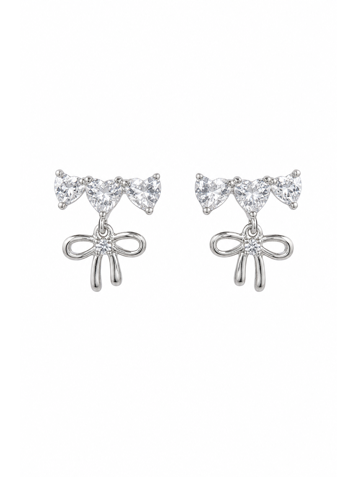 Bow With Cubic Zirconia Rhodium with Sterling Silver Posts Earring 1