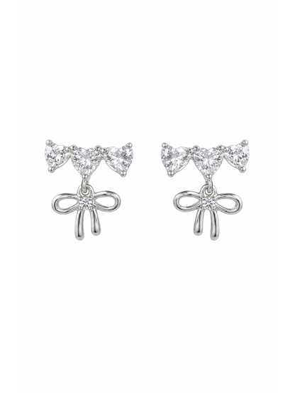 Bow With Cubic Zirconia Rhodium with Sterling Silver Posts Earring 1