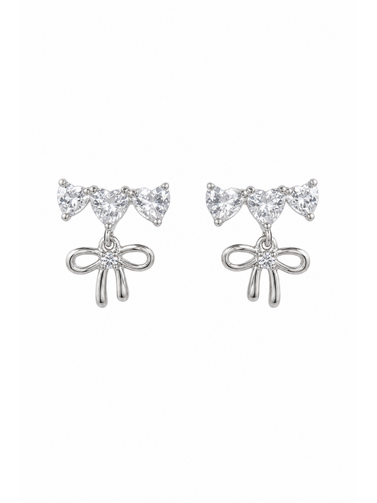 Bow With Cubic Zirconia Rhodium with Sterling Silver Posts Earring 1