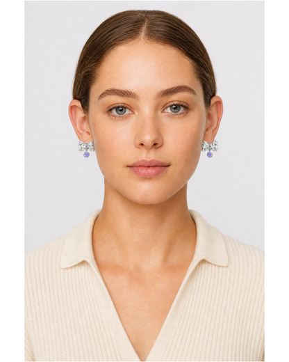 Bow With Iridescent Zircon Drop Rhodium with Sterling Silver Posts Earring 2