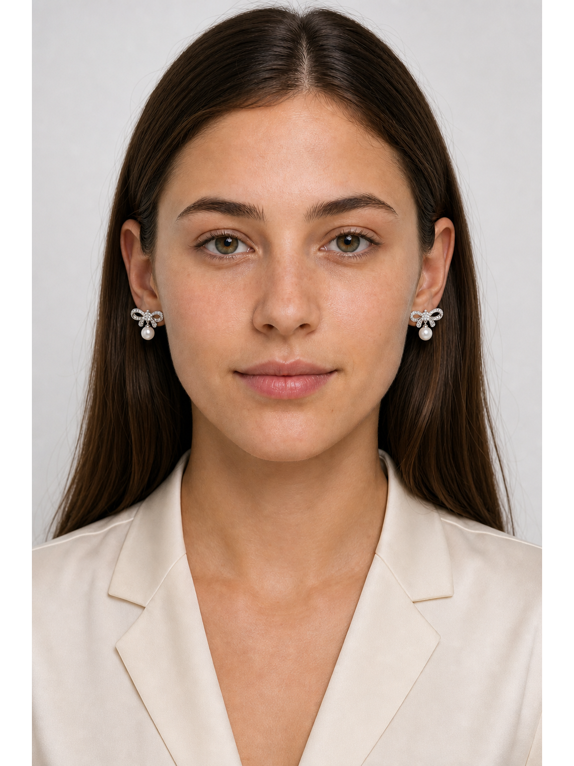 Bow With Zircon And Pearl Drop Rhodium with Sterling Silver Posts Earring 2