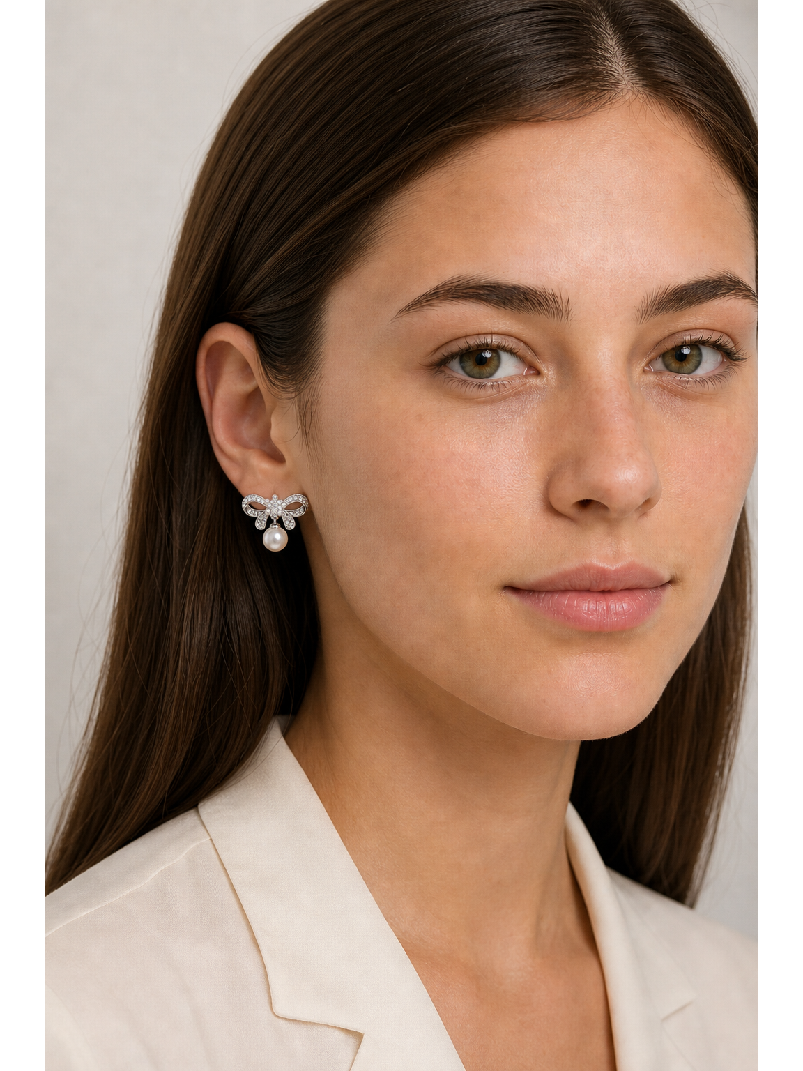 Bow With Zircon And Pearl Drop Rhodium with Sterling Silver Posts Earring 3