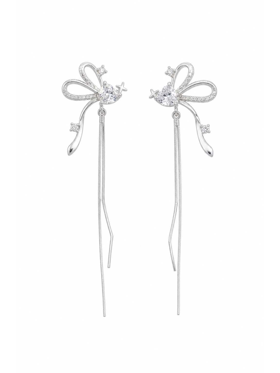 Bow Tassel Rhodium with Sterling Silver Posts Earring 1