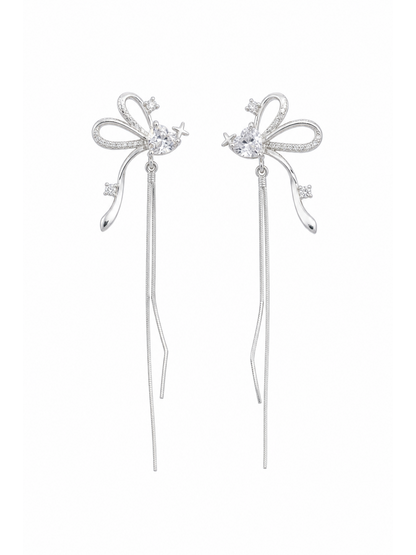 Bow Tassel Rhodium with Sterling Silver Posts Earring 1