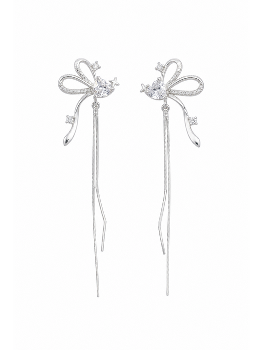 Bow Tassel Rhodium with Sterling Silver Posts Earring 1