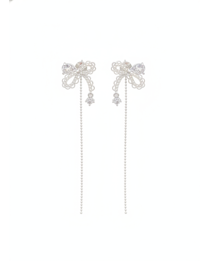 Bow Tassel Rhodium with Sterling Silver Posts Earring 1