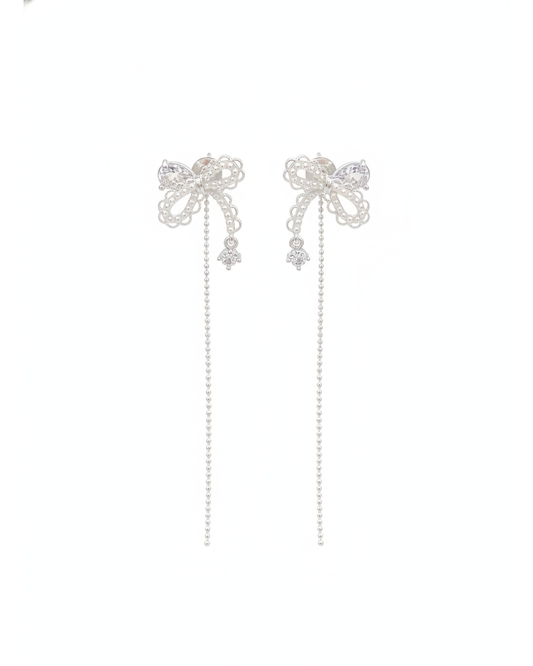 Bow Tassel Rhodium with Sterling Silver Posts Earring 1