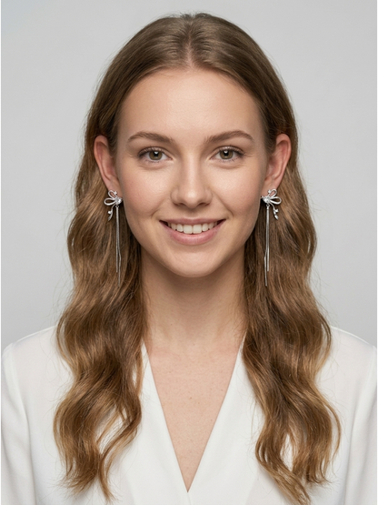 Bow Tassel Rhodium with Sterling Silver Posts Earring 2