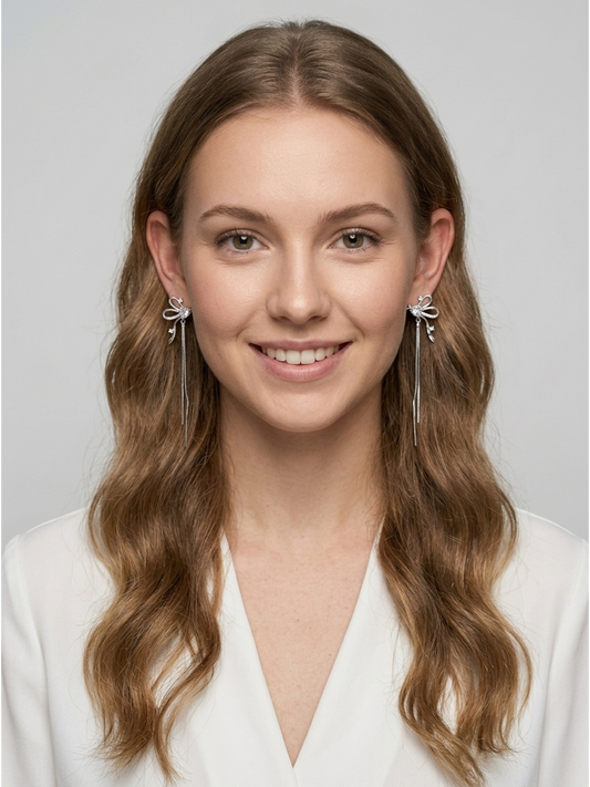 Bow Tassel Rhodium with Sterling Silver Posts Earring 2