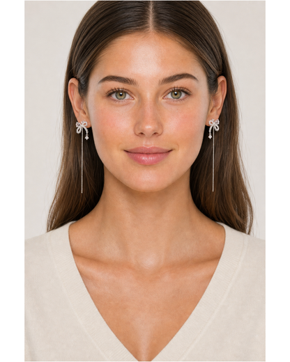 Bow Tassel Rhodium with Sterling Silver Posts Earring 2