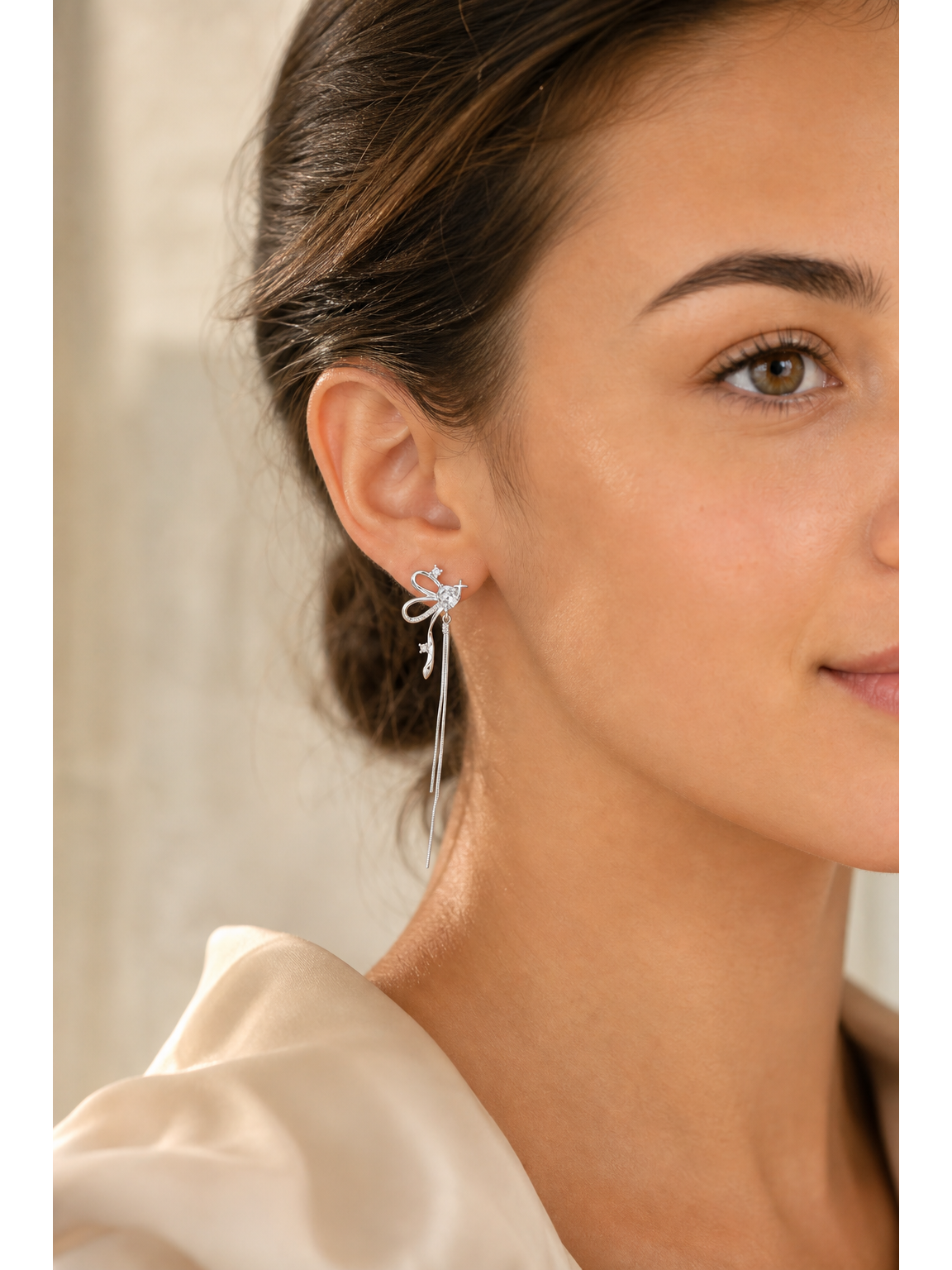 Bow Tassel Rhodium with Sterling Silver Posts Earring 3