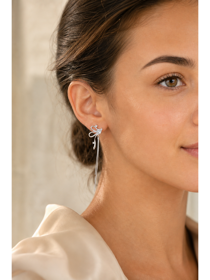 Bow Tassel Rhodium with Sterling Silver Posts Earring 3