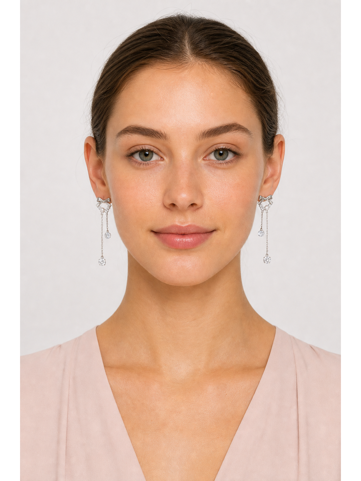 Bow Tassel With Zircon Accents Rhodium with Sterling Silver Posts Earring 2