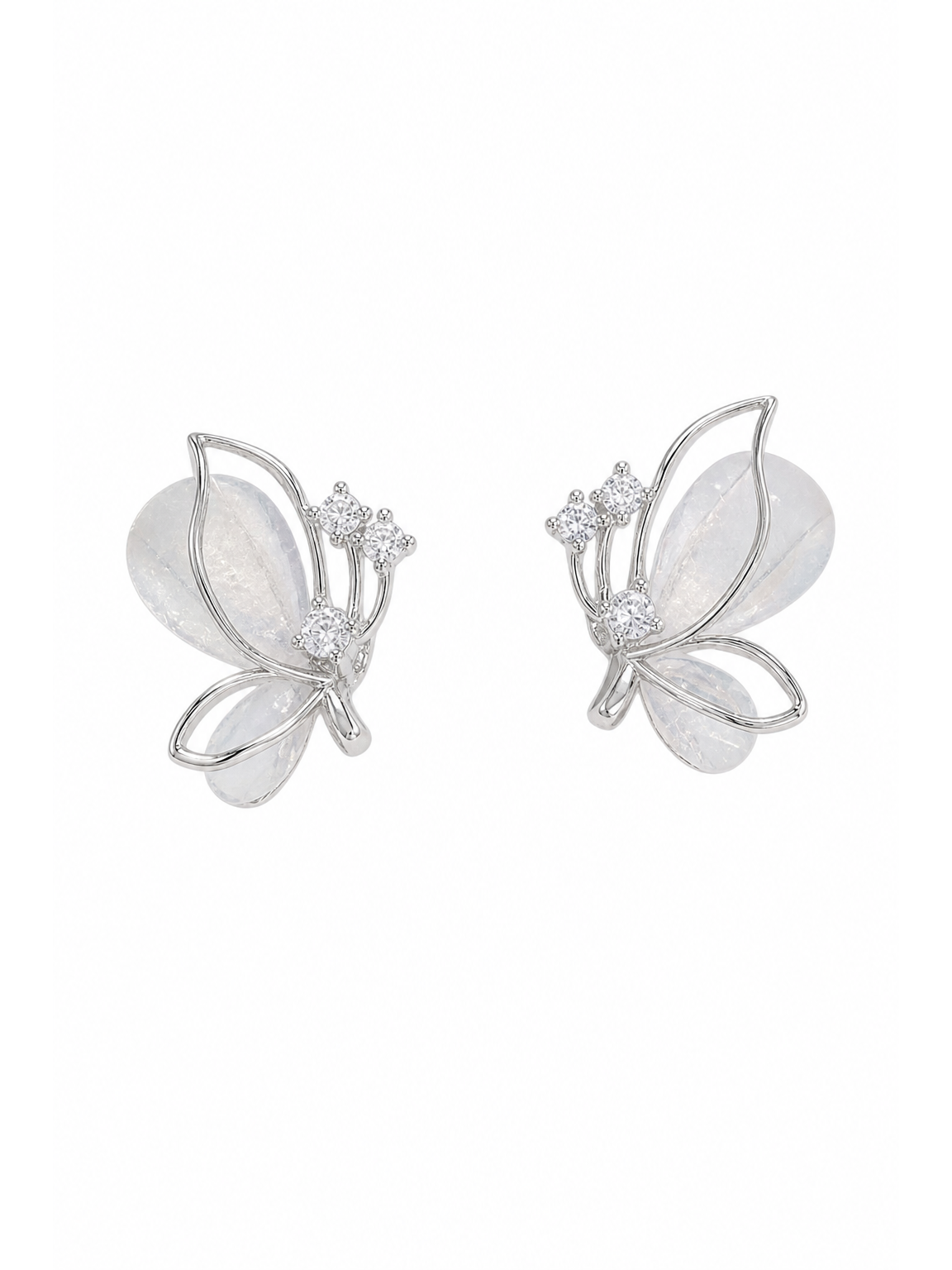 Plated Butterfly With Zircon Accents Rhodium with Sterling Silver Posts Earring 1