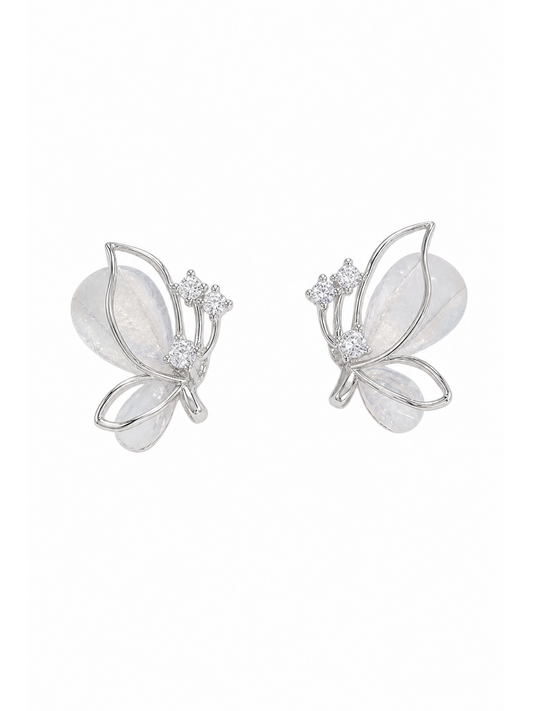 Plated Butterfly With Zircon Accents Rhodium with Sterling Silver Posts Earring 1