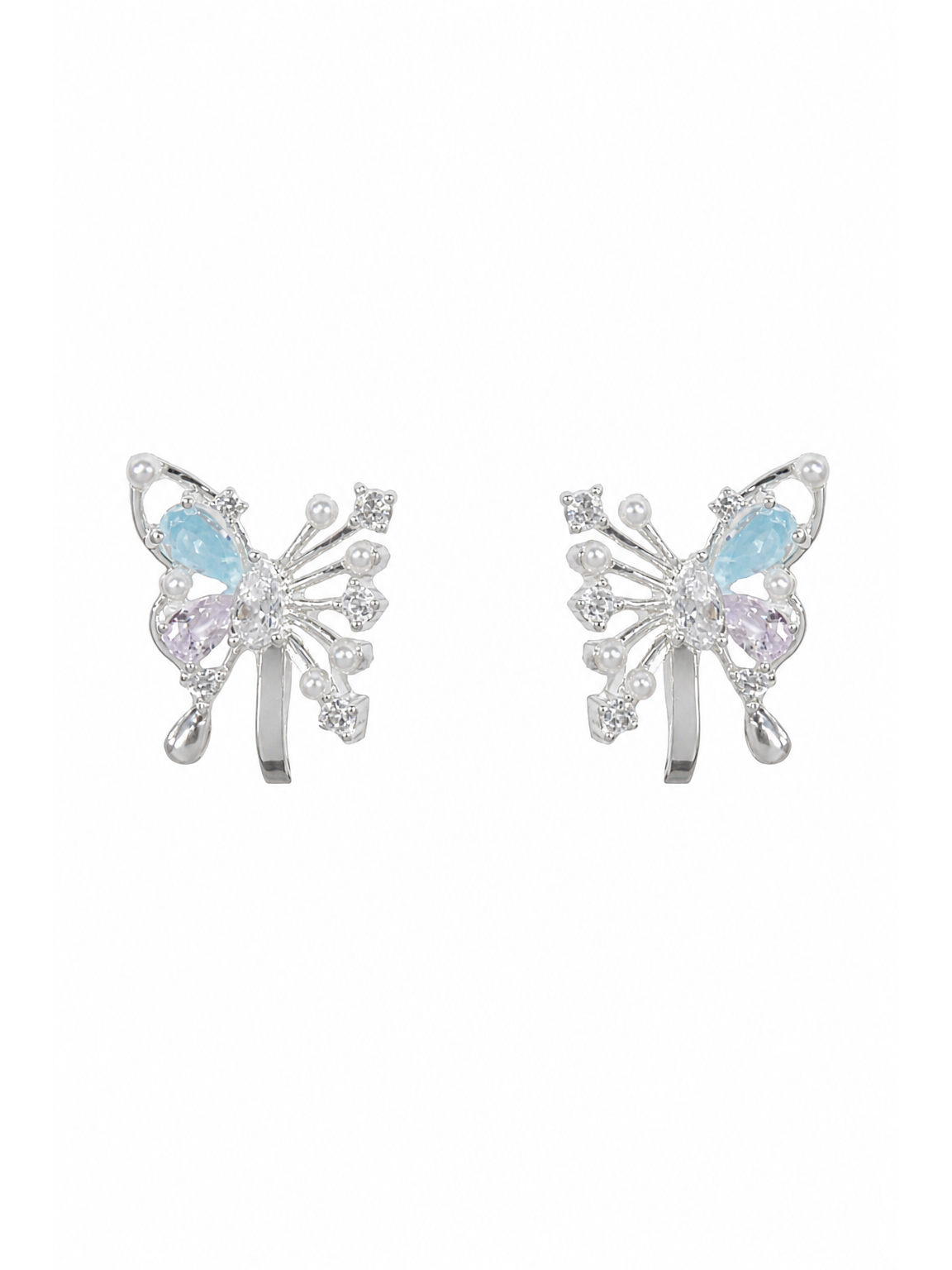 Butterfly Zircon Rhodium with Sterling Silver Posts Earring 1