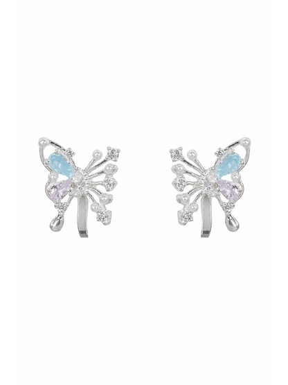 Butterfly Zircon Rhodium with Sterling Silver Posts Earring 1