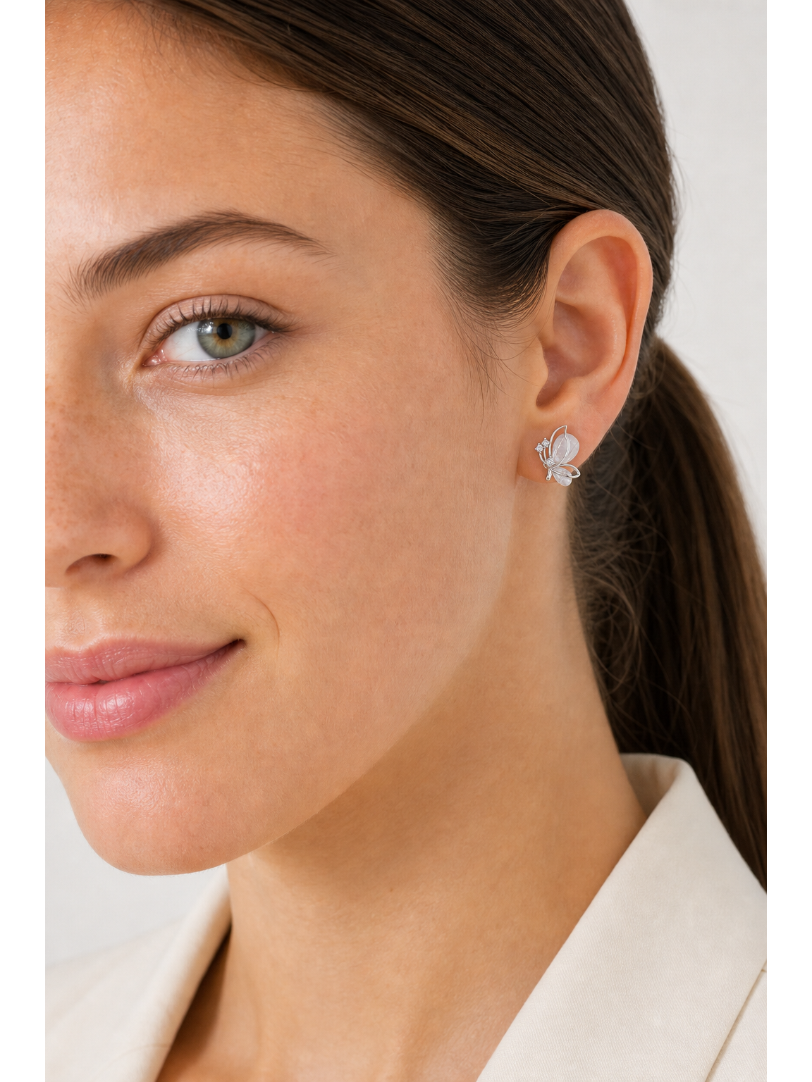Plated Butterfly With Zircon Accents Rhodium with Sterling Silver Posts Earring 3