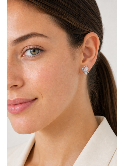 Plated Butterfly With Zircon Accents Rhodium with Sterling Silver Posts Earring 3