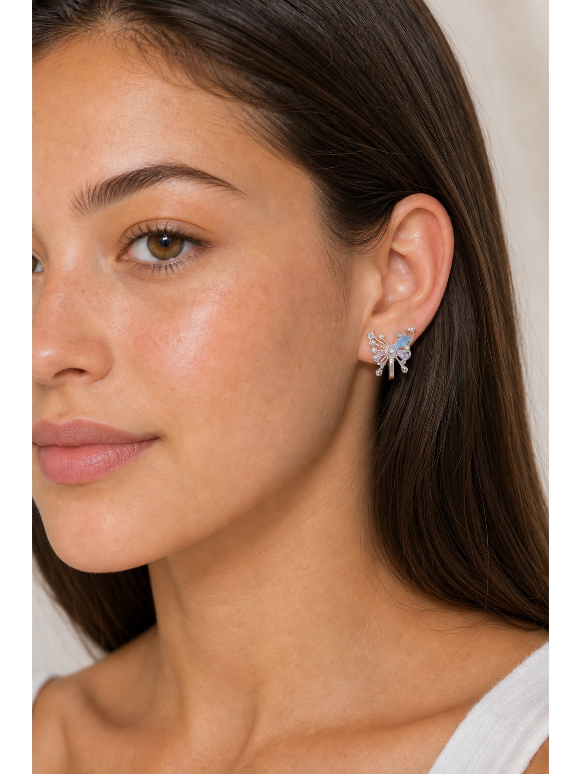 Butterfly Zircon Rhodium with Sterling Silver Posts Earring 3
